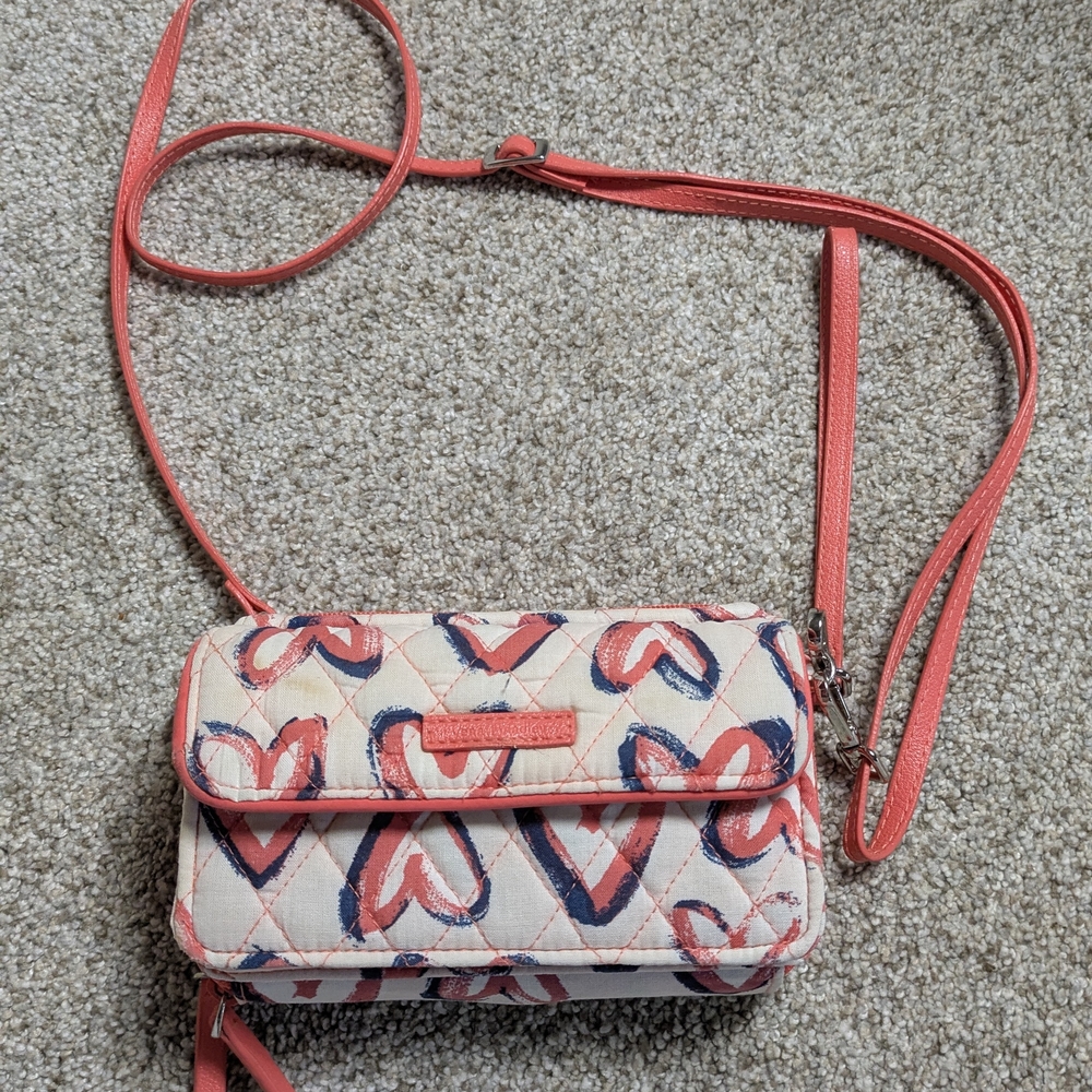 Vera Bradley Stitched Heart Vines All-in-1 RFID Cross Body, Hearts Pink